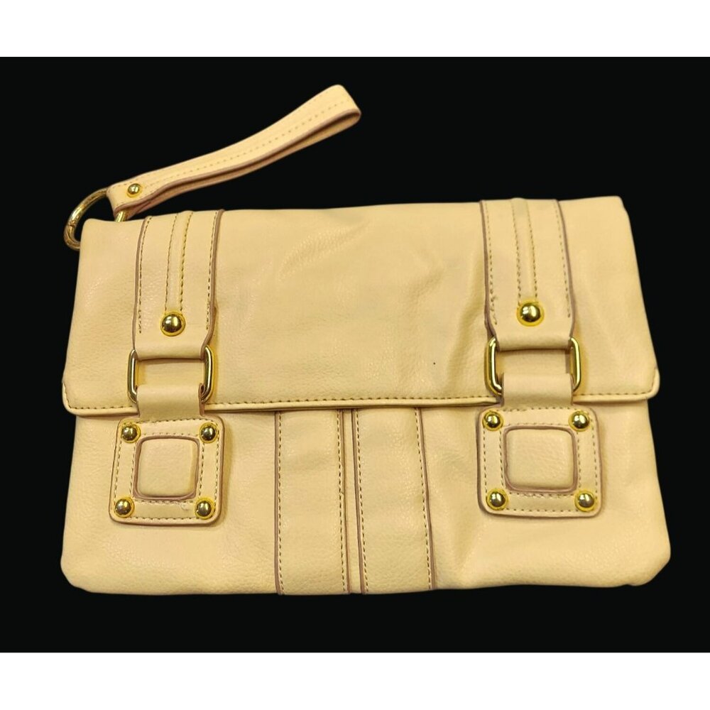 Y2K Daisy Fuentes Cream Foldover Clutch With Gold Hardware JJ M